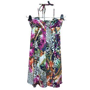 Daytrip Womens Halter Dress S Multicolor Animal Print Zebra Cheetah Boho USA